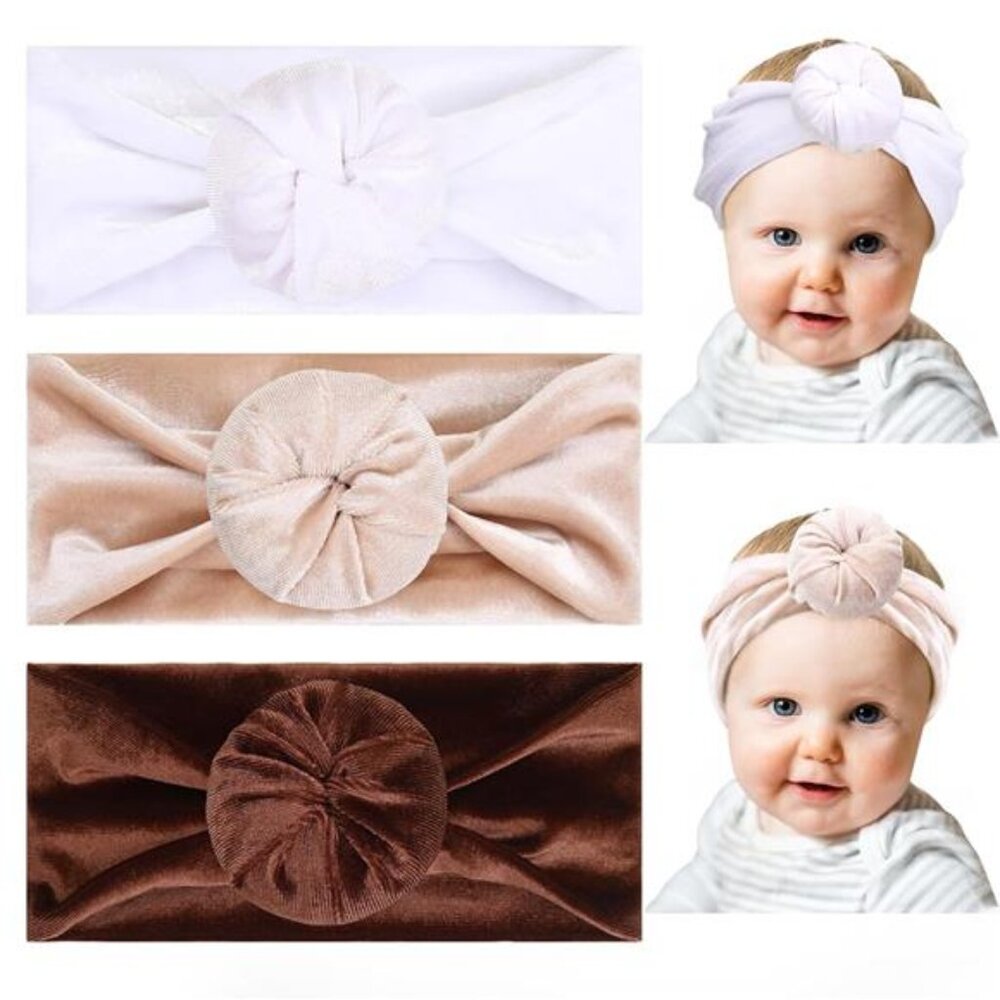 3pcs Velvet Baby Headbands Elastics Baby Girl Bows Nylon Newborn Headbands